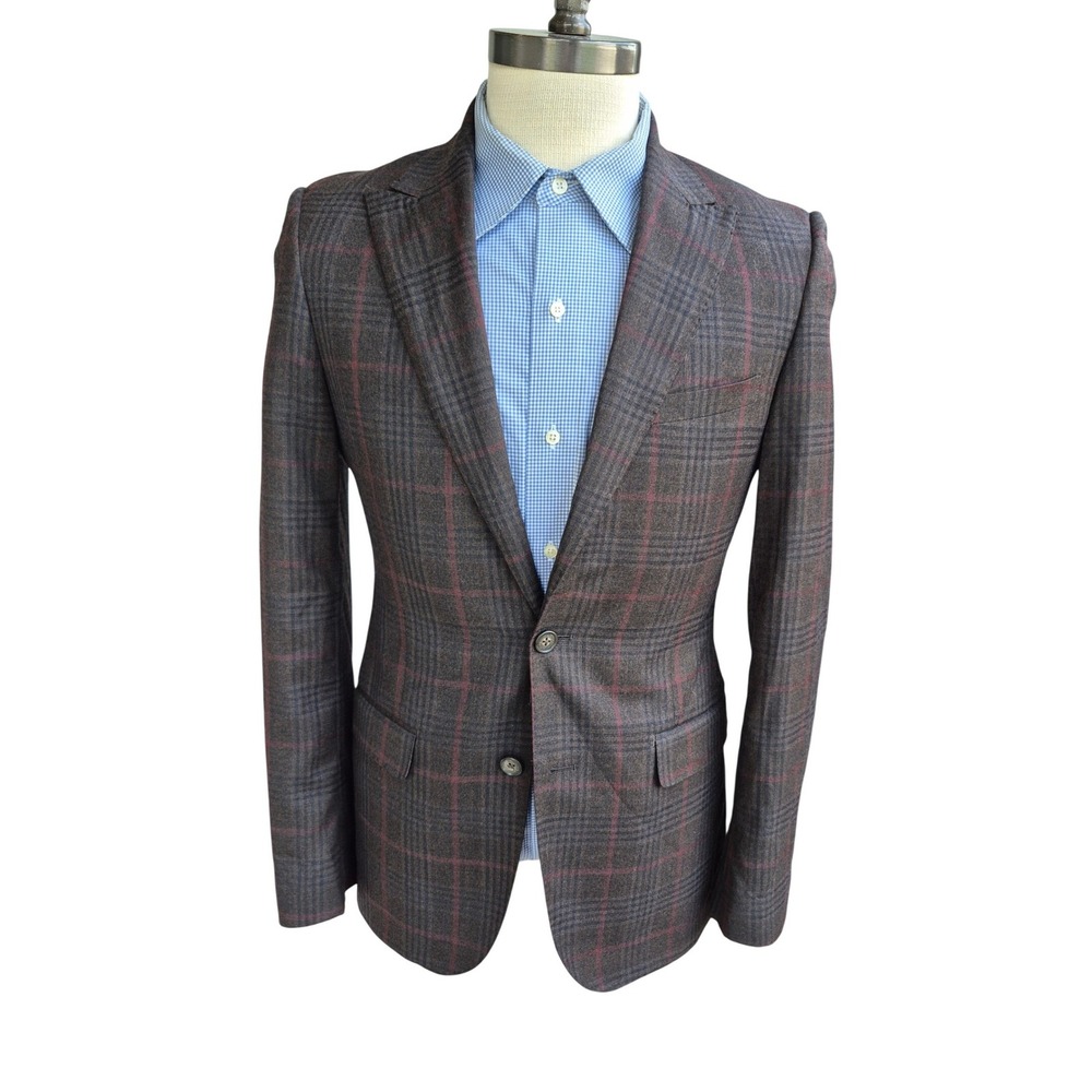Zanetti Mens Brown Red Plaid Wool Blend Sport Coat Blazer Lavorazione Sartoriale